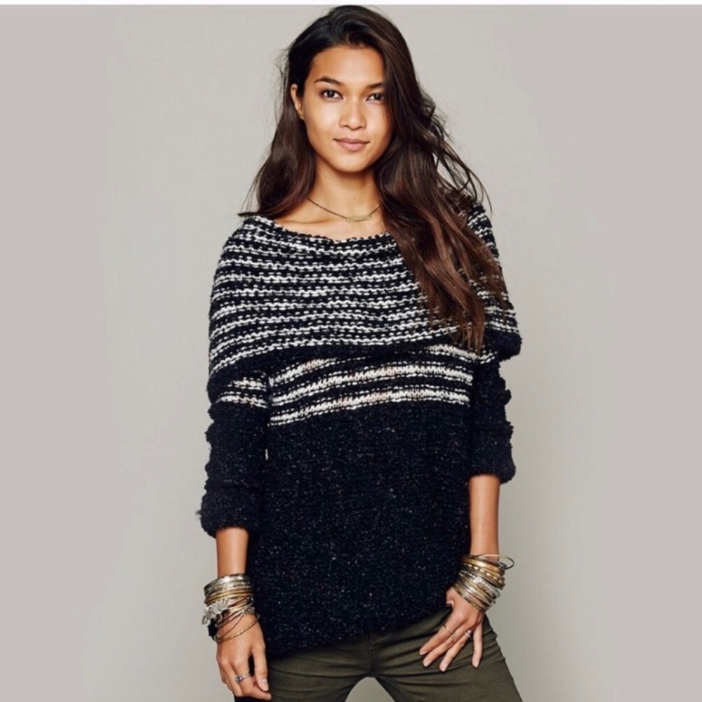 Free People Engineer Stripe Cowl Neck Knit